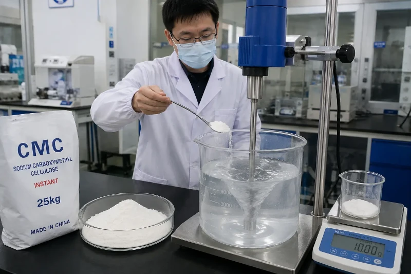 CMC powder dispersion and dissolution test in water CMC powder dispersion and dissolution test in water