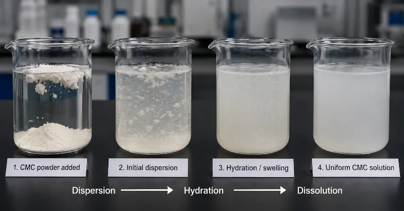 CMC dispersion hydration and dissolution stages CMC dispersion hydration and dissolution stages